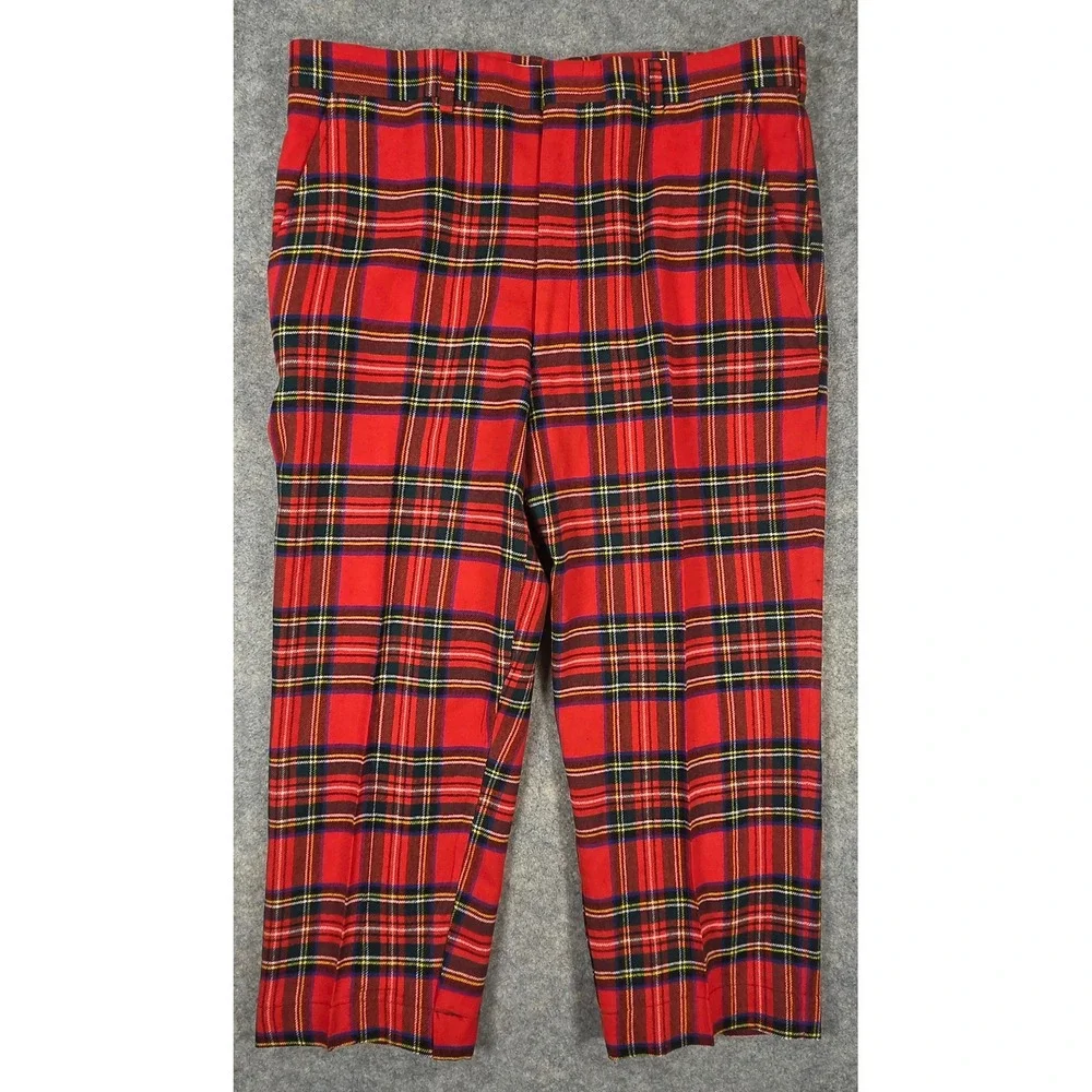 Brooks Brothers Makers Mens Red Plaid Tartan Wool Trousers 37x22 Golf Capris